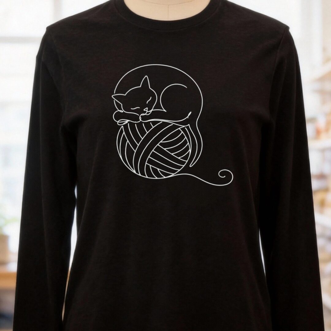 Sleepy Cat Long Sleeve Tee Black t-shirt