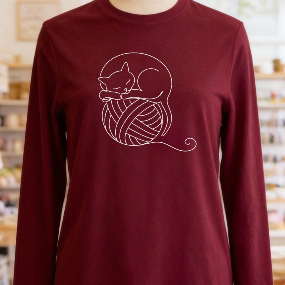 Sleepy Cat Long Sleeve Tee Maroon t-shirt