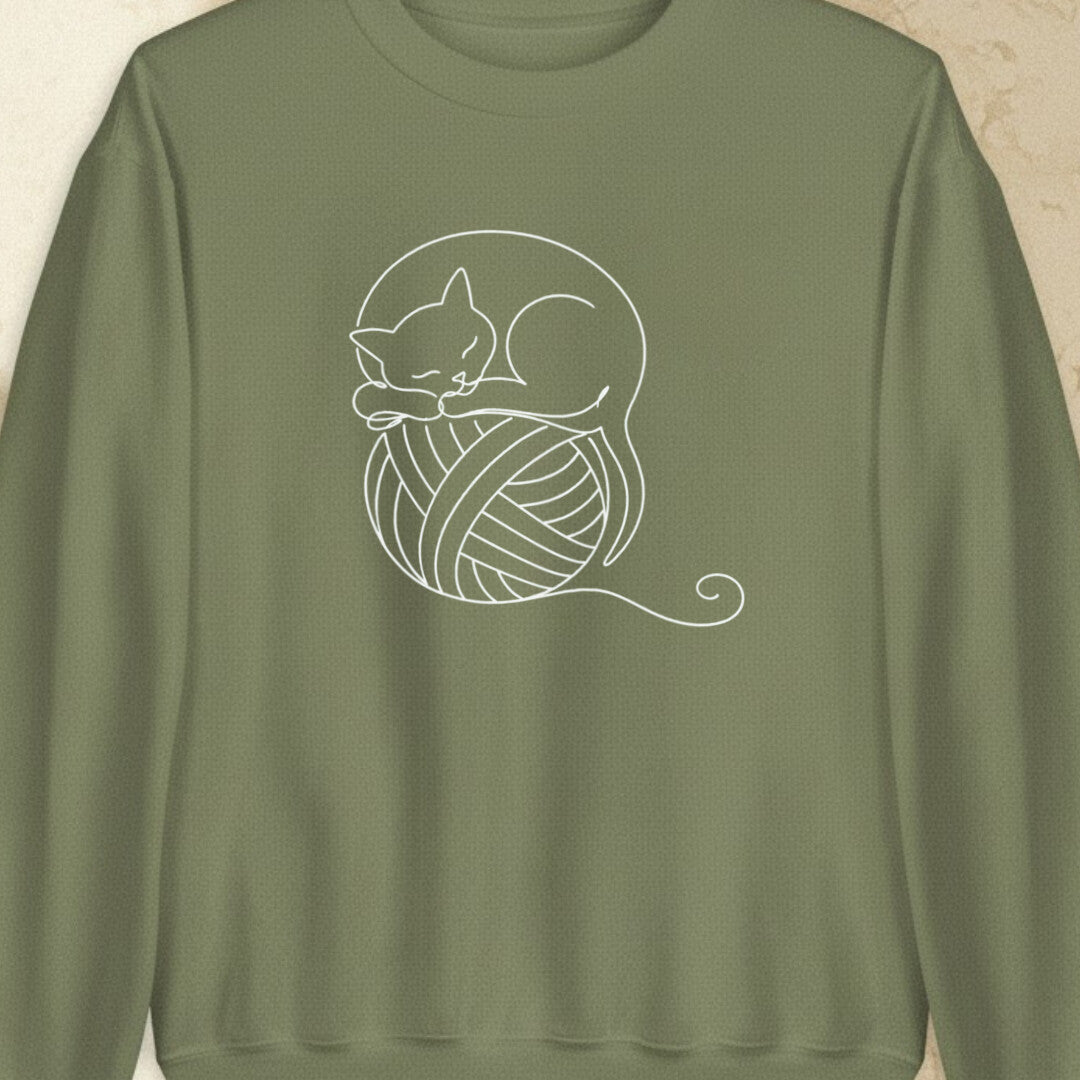 Sleepy Cat Military Green Sweatshirt.jpg