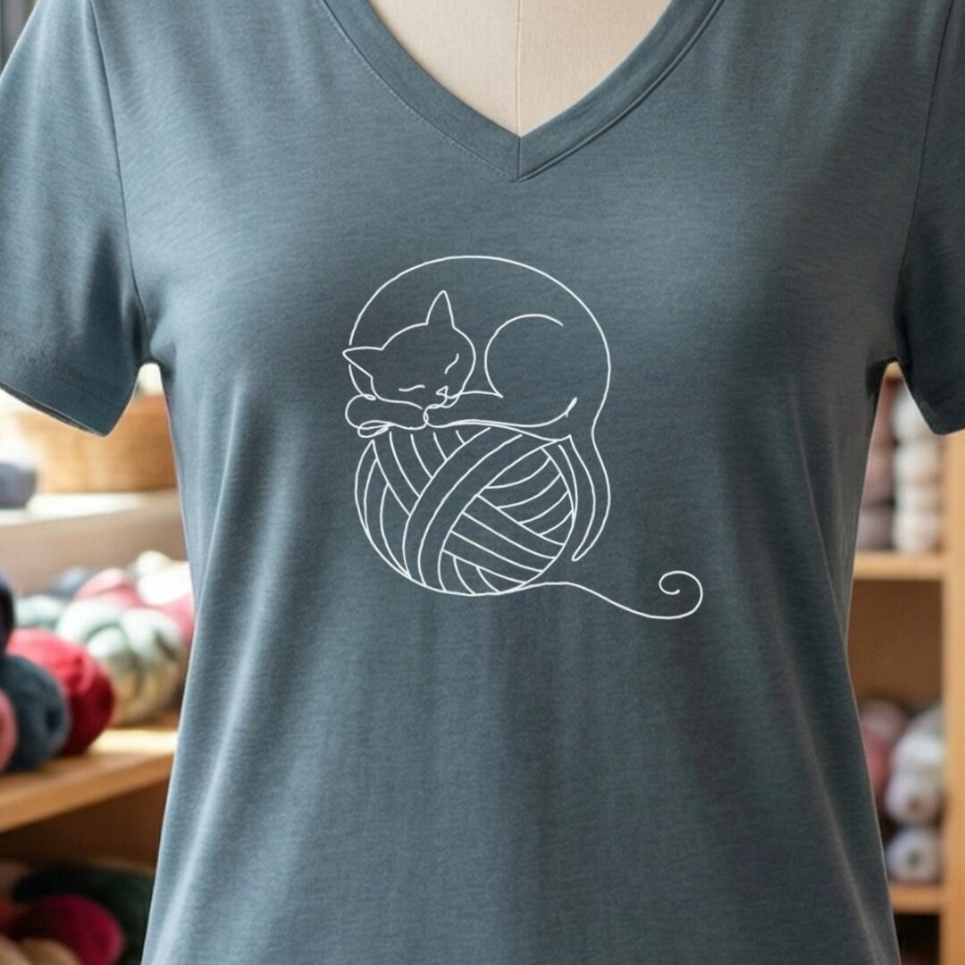 Sleepy Cat V-Neck T-Shirt Slate t-shirt