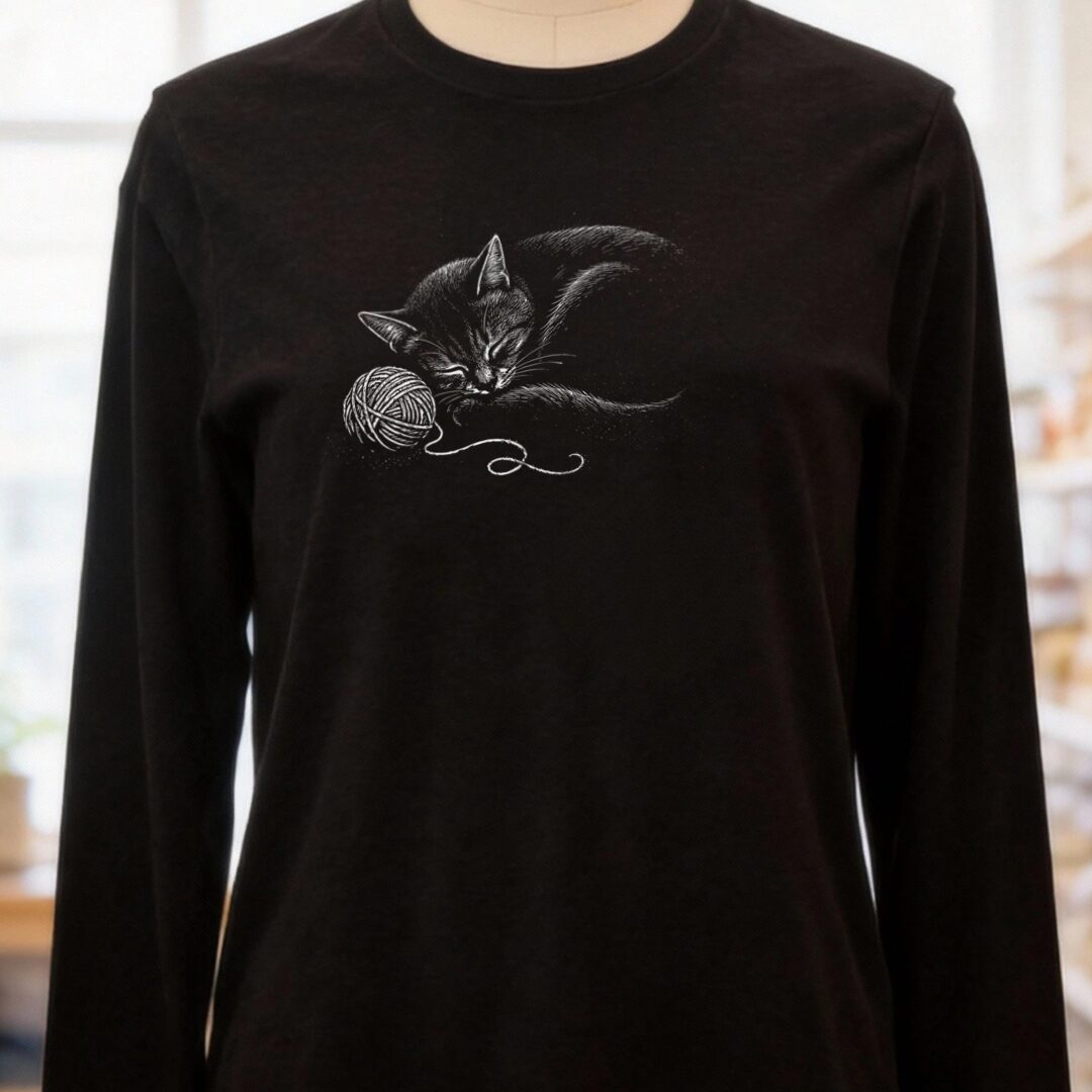 Sleepy Kitty Long Sleeve Tee Black t-shirt