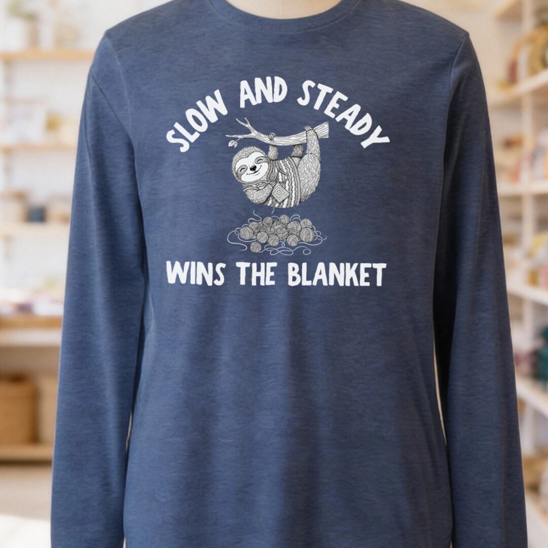 Sloth Blanket Long Sleeve Tee Heather Navy t-shirt
