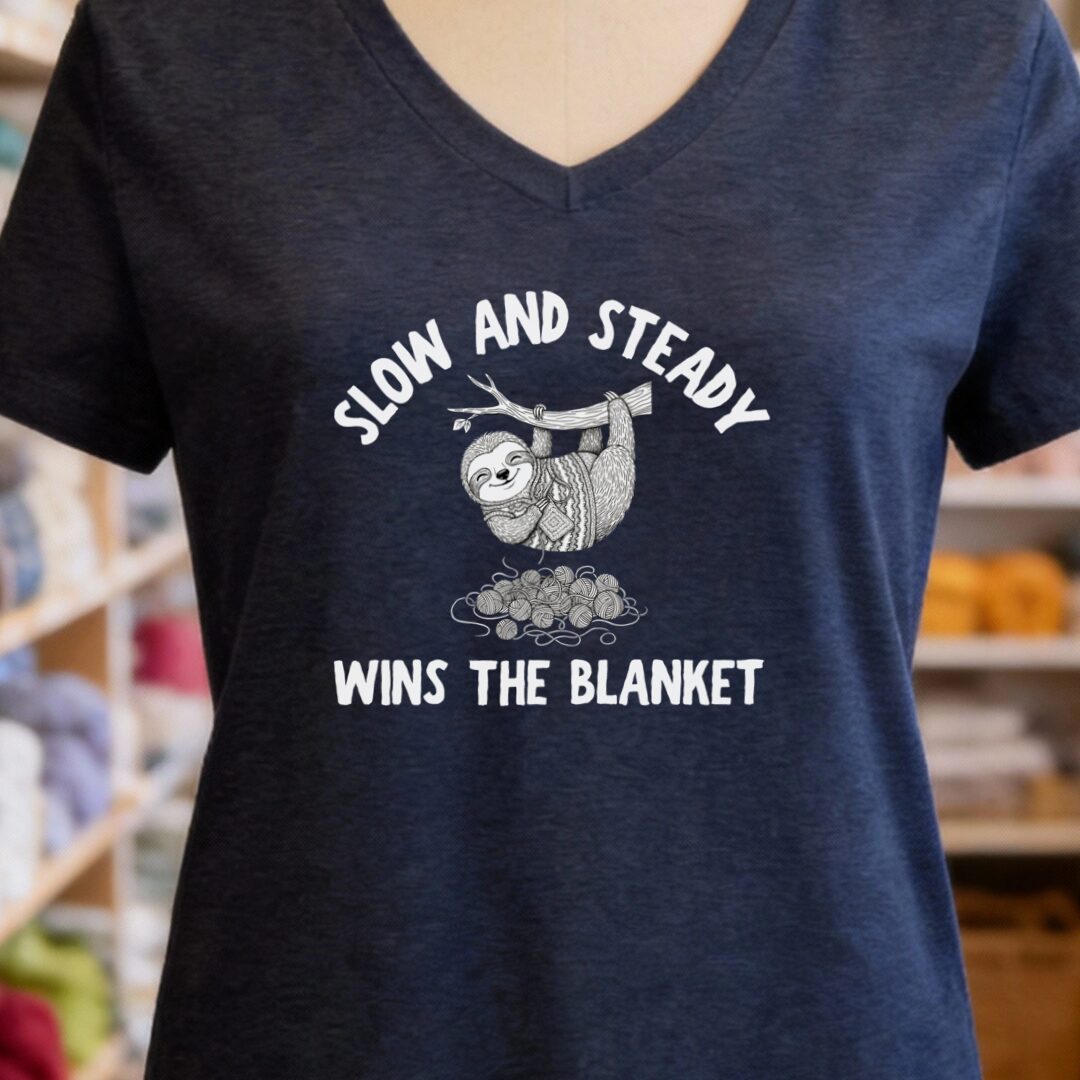 Sloth Blanket V-Neck T-Shirt Navy t-shirt