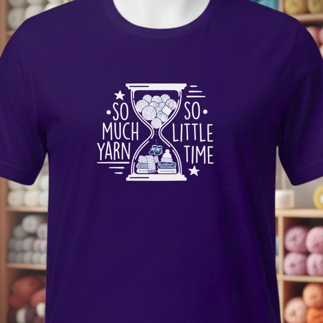 So Much Yarn Hourglass T-Shirt Purple t-shirt