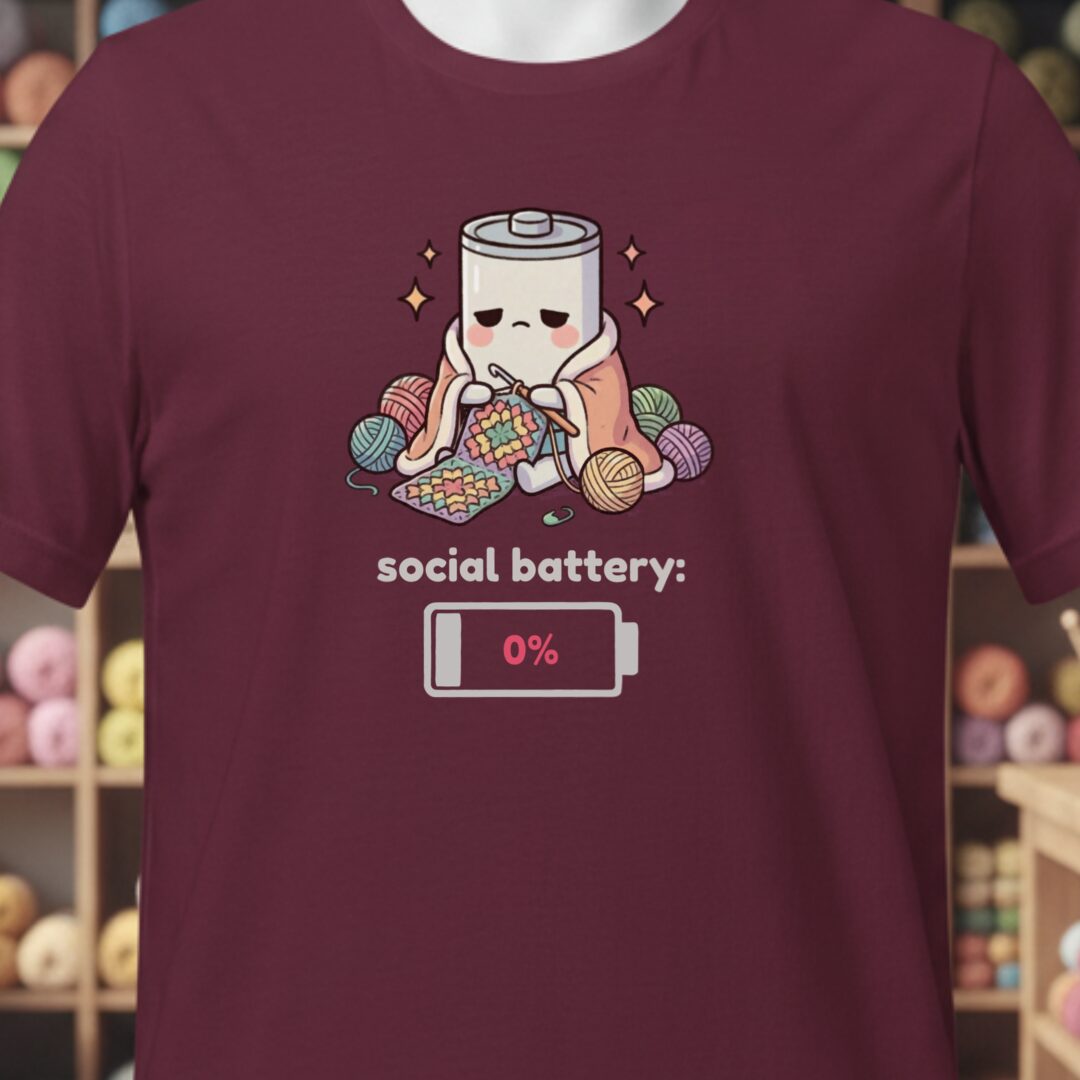 Social Battery Crochet T-Shirt Maroon t-shirt