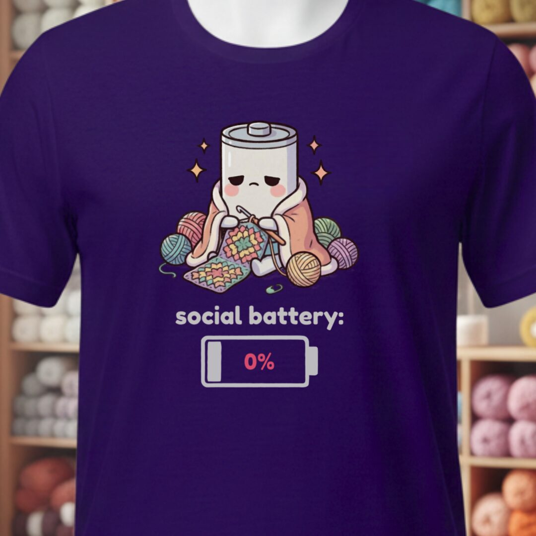Social Battery Crochet T-Shirt Purple t-shirt