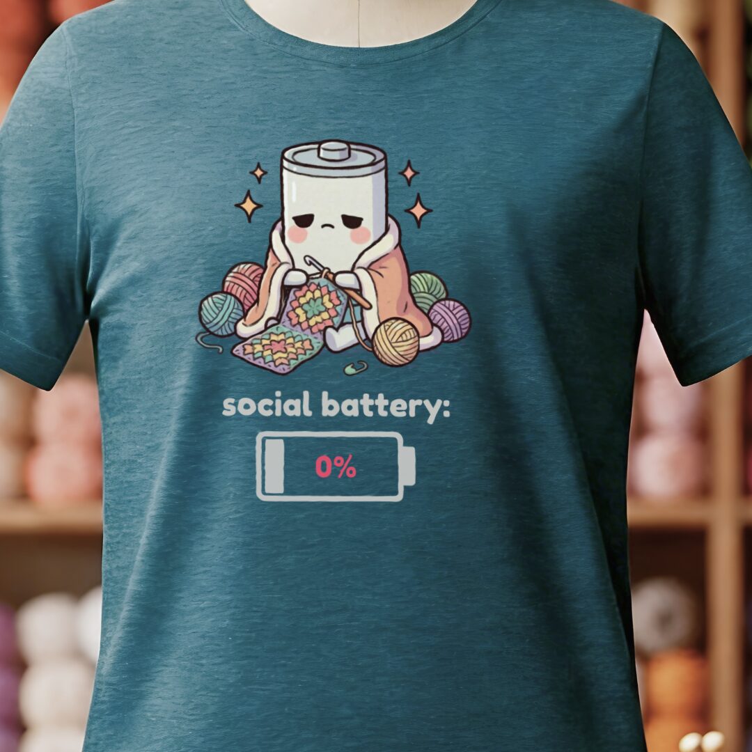 Social Battery Crochet T-Shirt Teal Blue t-shirt