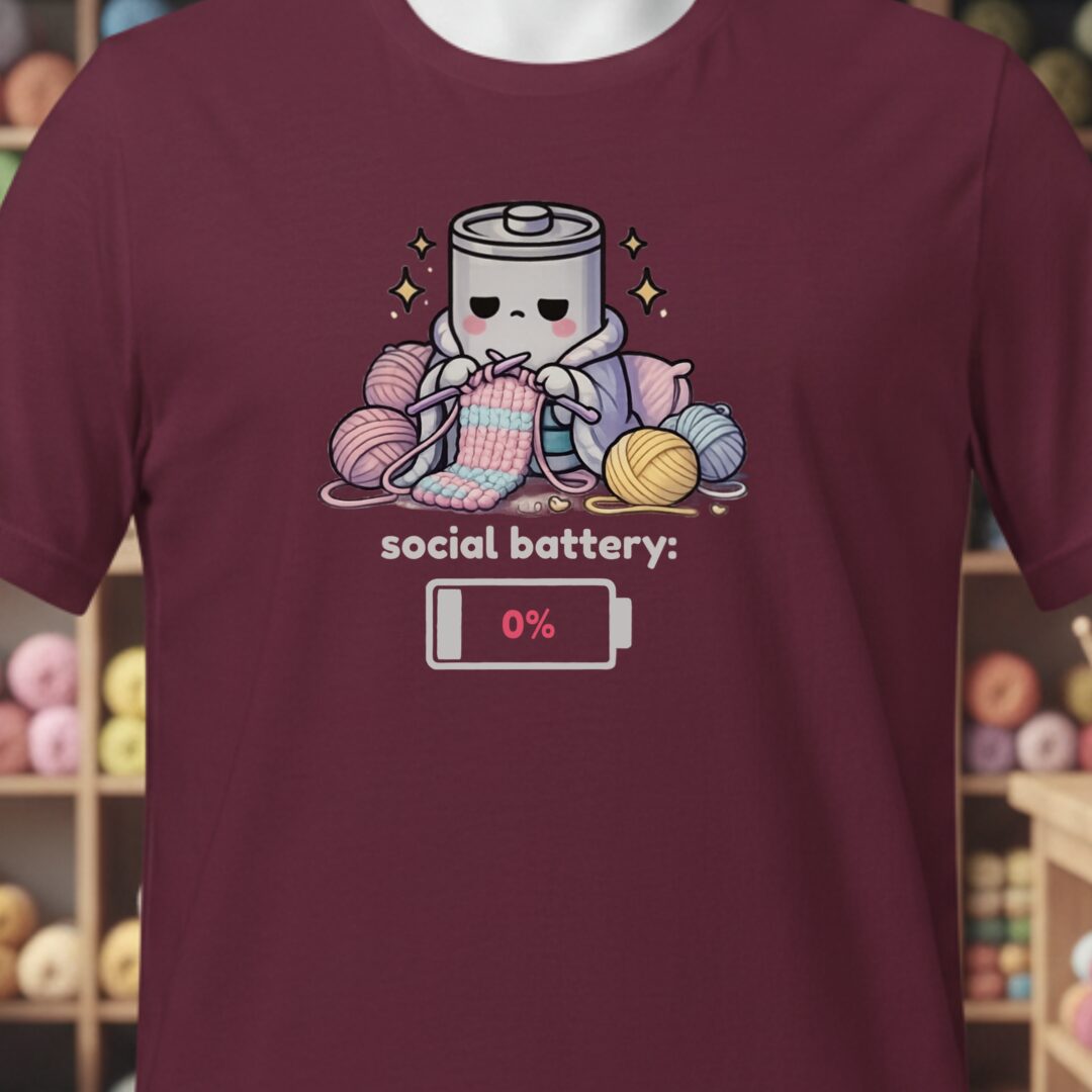 Social Battery Knitting T-Shirt Maroon t-shirt
