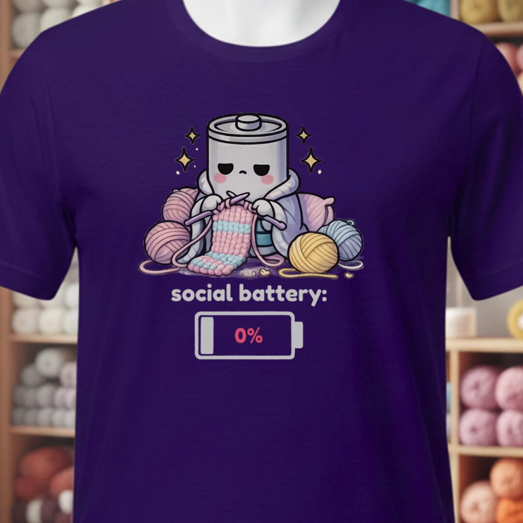 Social Battery Knitting T-Shirt Purple t-shirt
