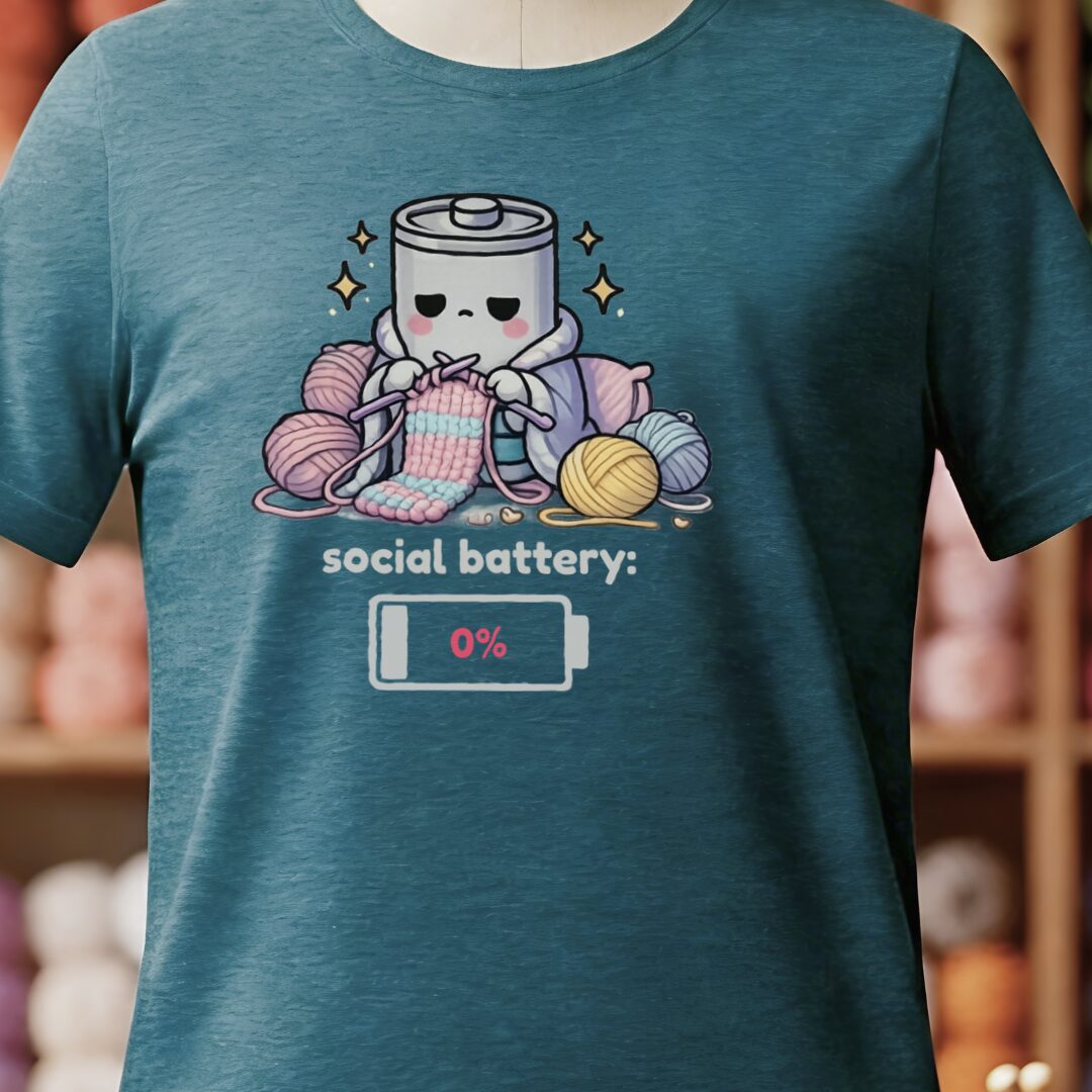 Social Battery Knitting T-Shirt Teal Blue t-shirt