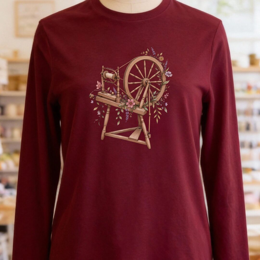 Spinning Wheel Long Sleeve Tee Maroon t-shirt
