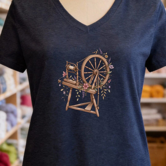 Spinning Wheel V-Neck T-Shirt Navy t-shirt