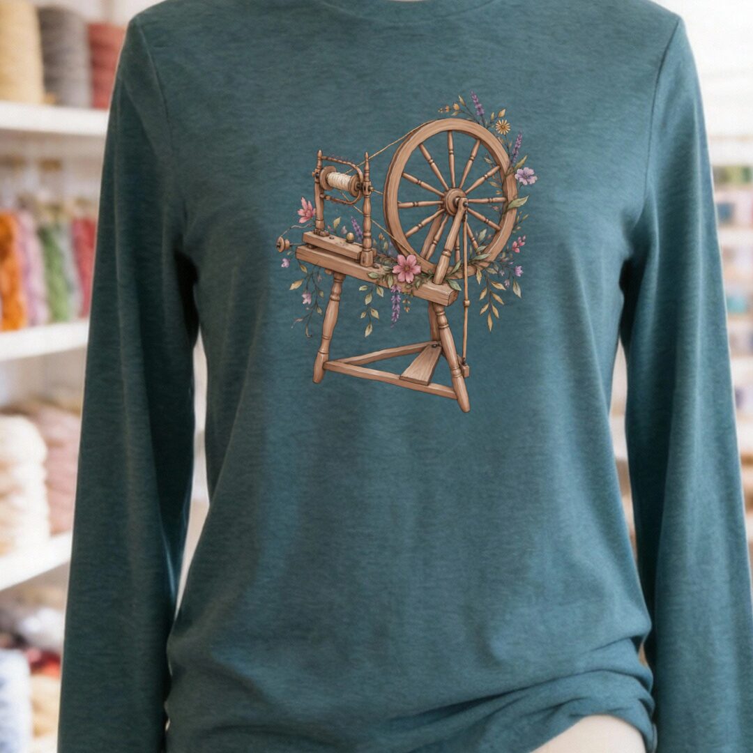 Spinning Wheel Long Sleeve Tee Teal Blue t-shirt