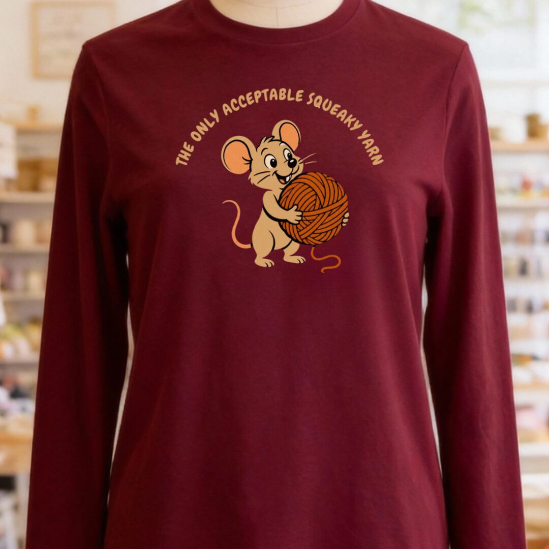 Squeaky Yarn Long Sleeve Tee Maroon t-shirt