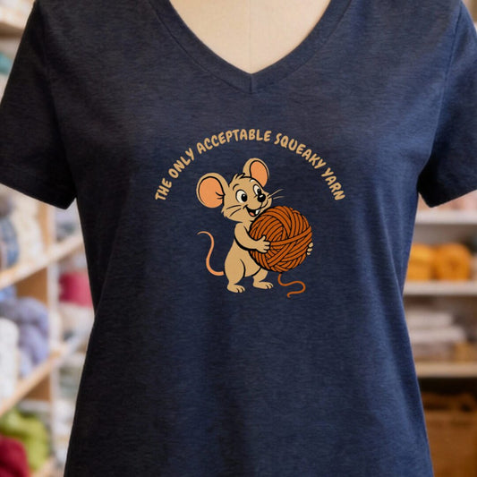 Squeaky Yarn V-Neck T-Shirt Navy t-shirt
