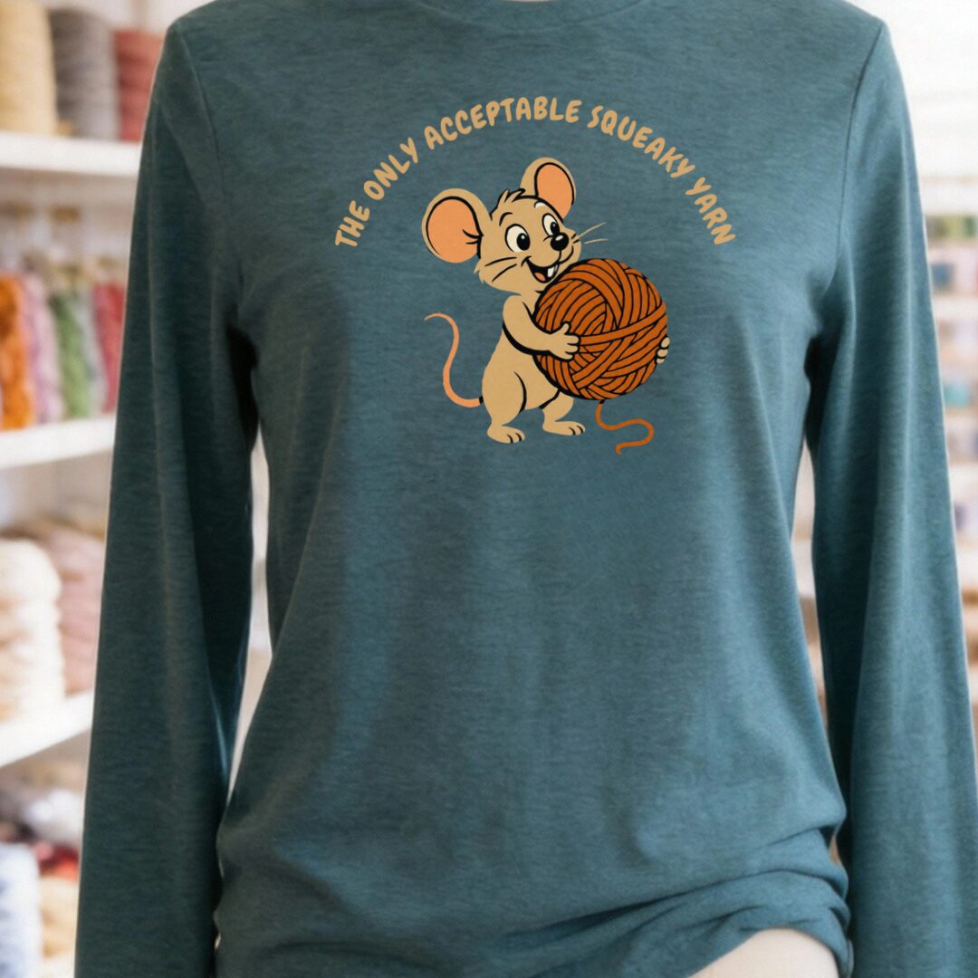 Squeaky Yarn Long Sleeve Tee Teal Blue t-shirt
