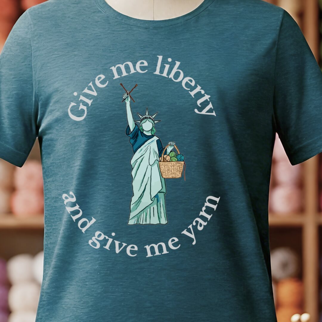 Statue of Liberty T-Shirt (With Text) Teal Blue t-shirt