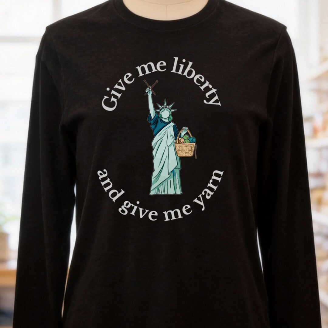 Statue of Liberty Long Sleeve Tee (with text) Black Heather t-shirt