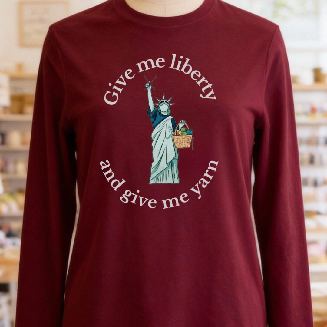Statue of Liberty Long Sleeve Tee (with text) Maroon t-shirt