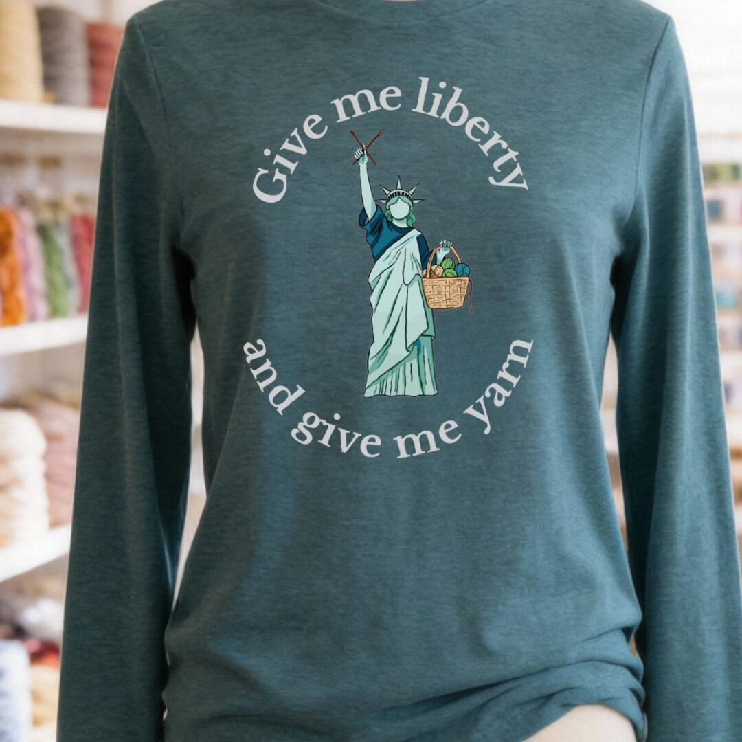 Statue of Liberty Long Sleeve Tee (with text) Heather Deep Teal t-shirt