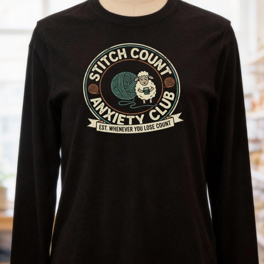 Stitch Count Anxiety Club Long Sleeve Tee Black t-shirt