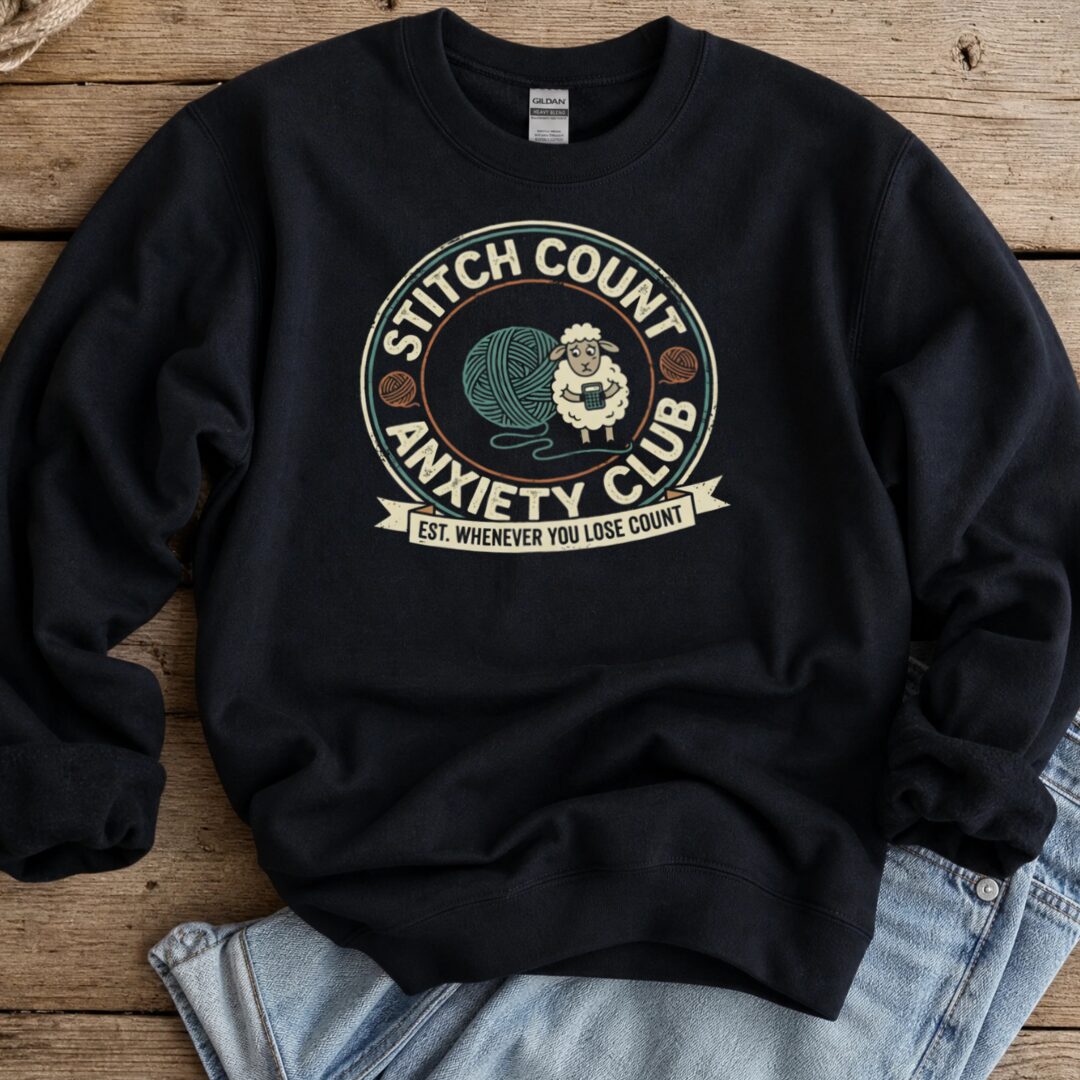 Stitch Count Anxiety Club Sweatshirt Black t-shirt