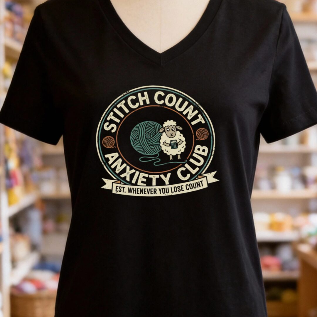 Stitch Count Anxiety Club V-Neck T-Shirt Black t-shirt