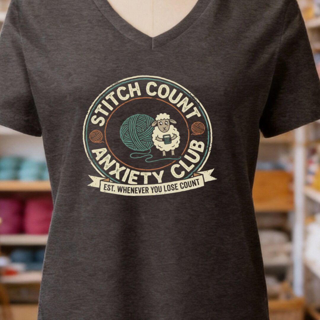 Stitch Count Anxiety Club V-Neck T-Shirt Dark Grey t-shirt