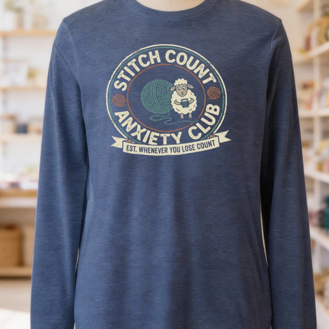 Stitch Count Anxiety Club Long Sleeve Tee Navy t-shirt
