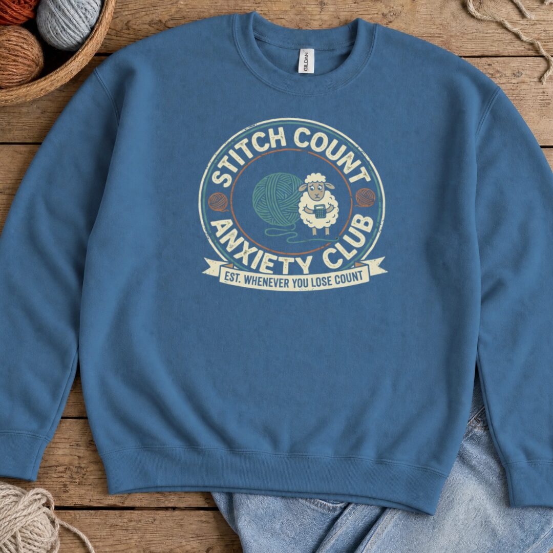 Stitch Count Anxiety Club Sweatshirt Indigo Blue t-shirt