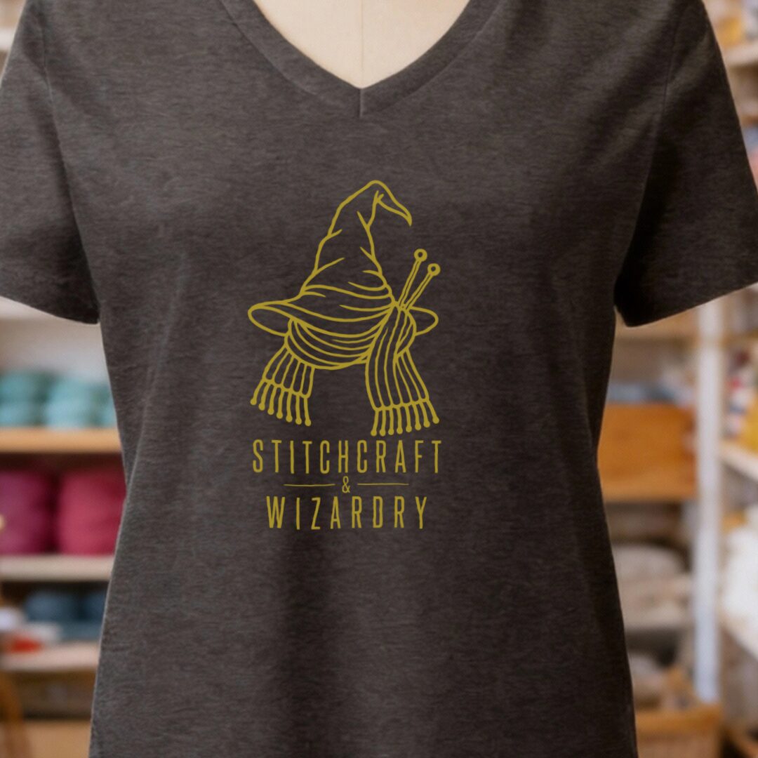 Stitchcraft and Wizardry V-Neck T-Shirt Dark Grey t-shirt
