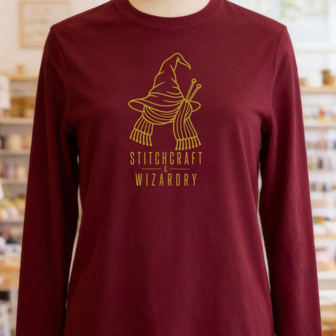 Stitchcraft and Wizardry Long Sleeve Tee Maroon t-shirt