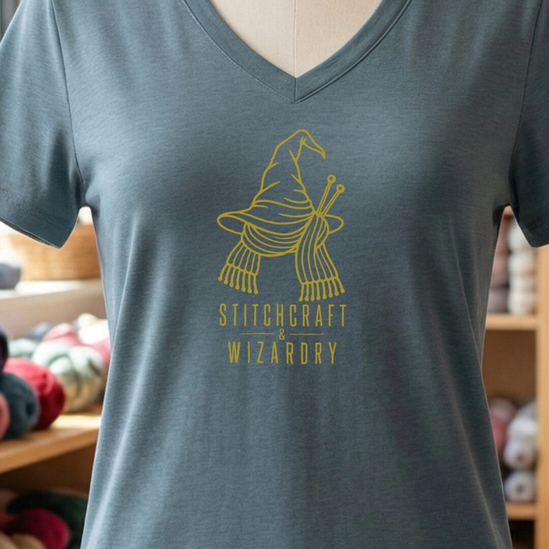 Stitchcraft and Wizardry V-Neck T-Shirt Slate t-shirt