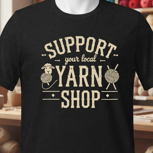 Support Your Local Yarn Shop T-Shirt (Gold) Black t-shirt