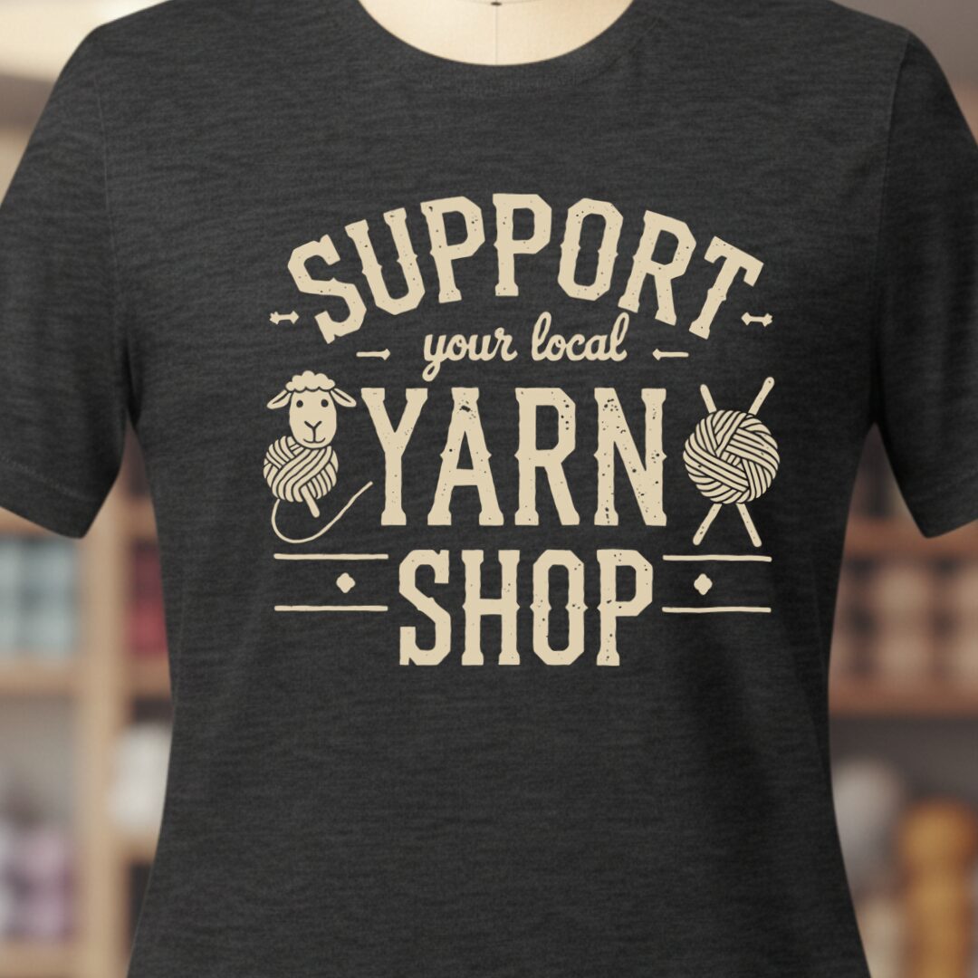 Support Your Local Yarn Shop T-Shirt (Gold) Dark Grey t-shirt