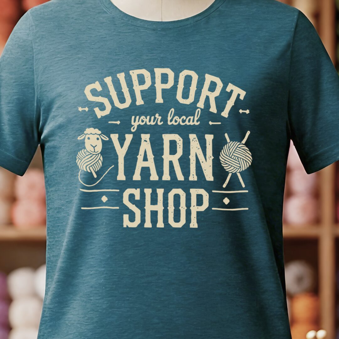 Support Your Local Yarn Shop T-Shirt (Gold) Teal Blue t-shirt