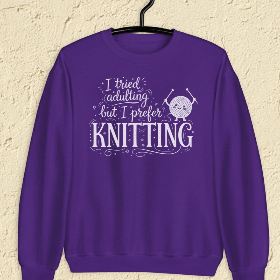I Prefer Knitting Sweatshirt Purple / S