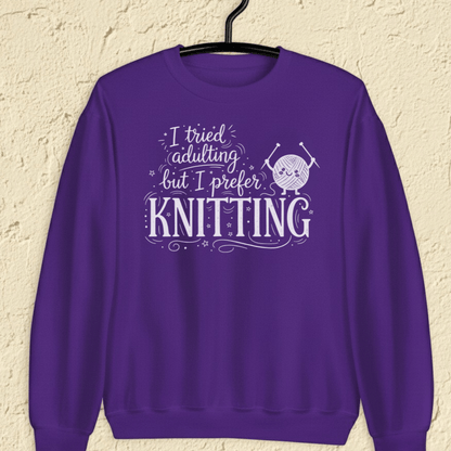 I Prefer Knitting Sweatshirt Purple / S