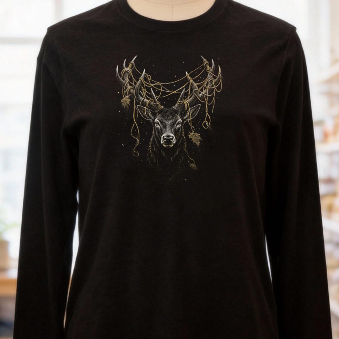 Tangled Deer Long Sleeve Tee Black t-shirt