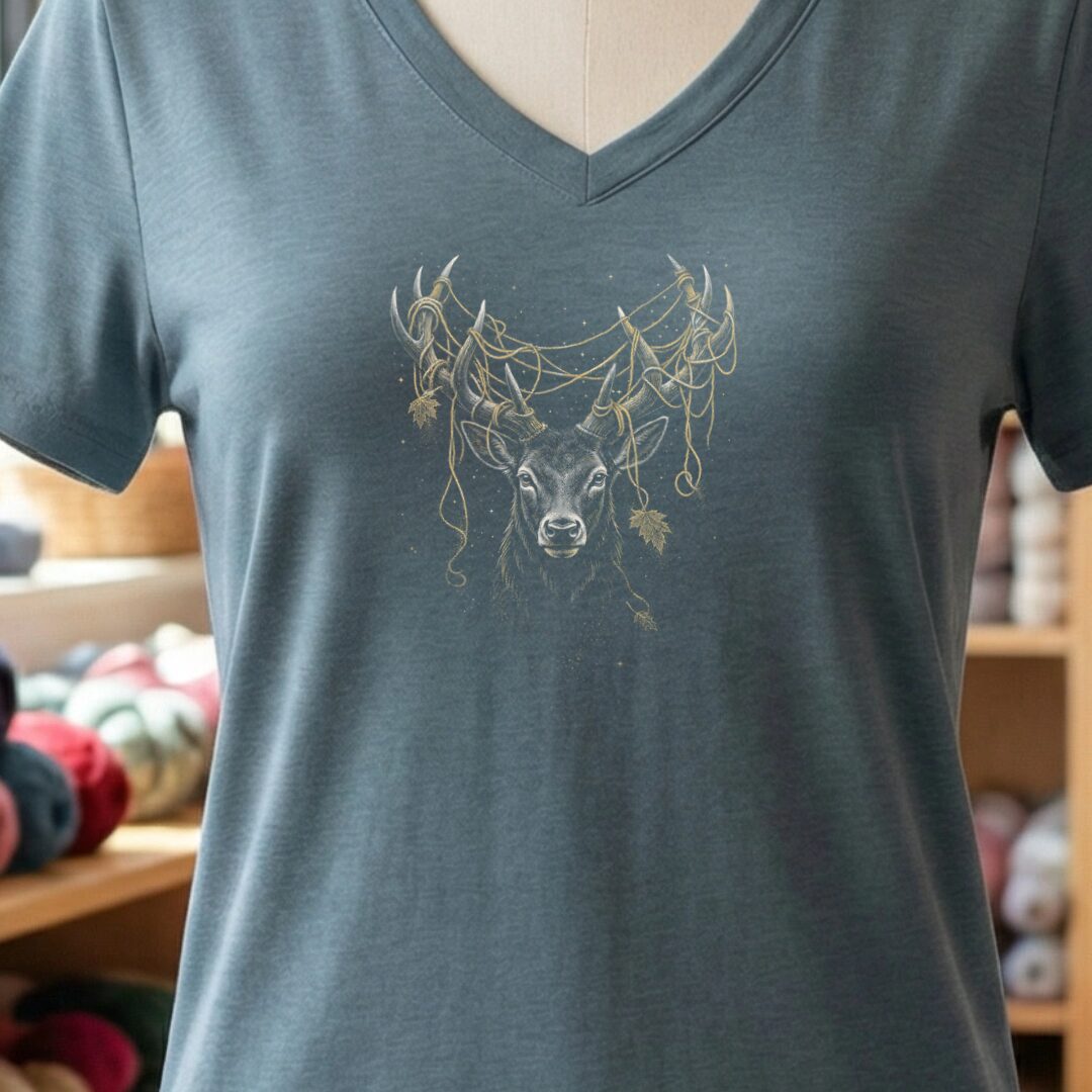 Tangled Deer V-Neck T-Shirt Slate t-shirt