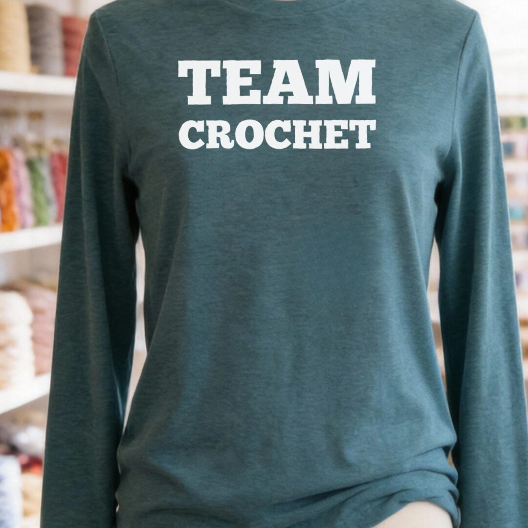 Team Crochet Long Sleeve Tee Teal Blue t-shirt