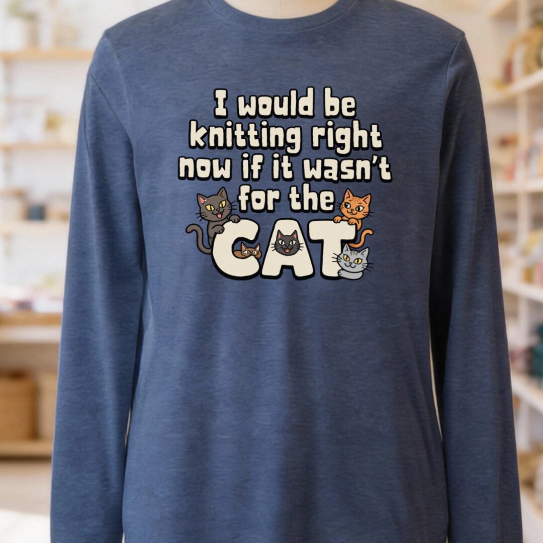 The Cat Stopped Me Heather Navy Long Sleeve Tee.jpg