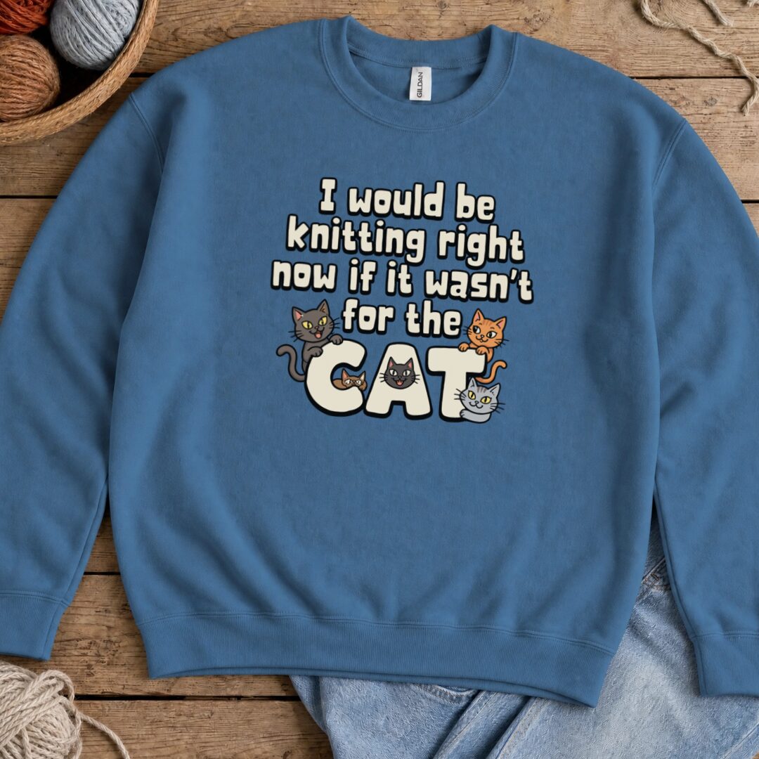 The Cat Stopped Me Sweatshirt Indigo Blue t-shirt