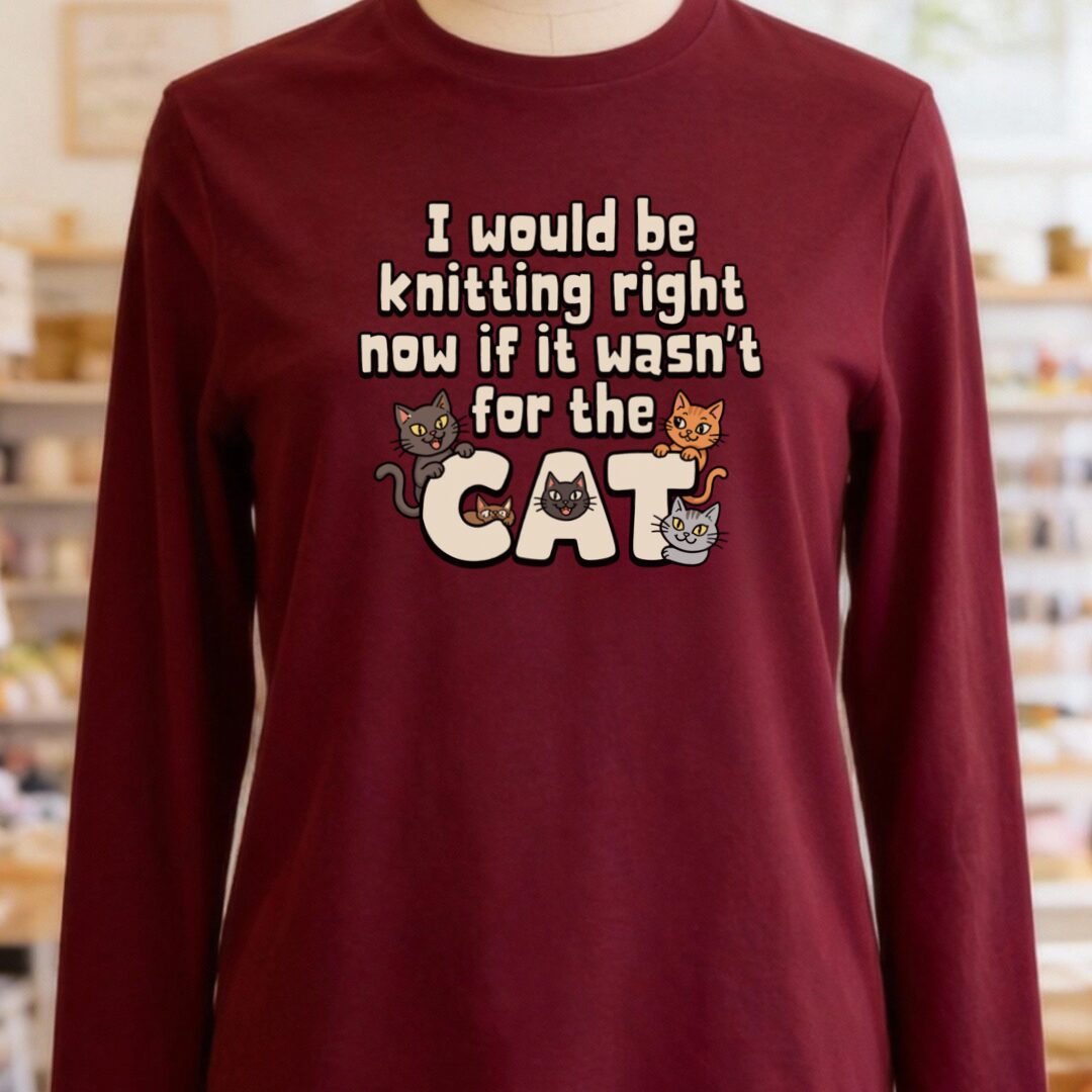 The Cat Stopped Me Long Sleeve Tee Maroon t-shirt