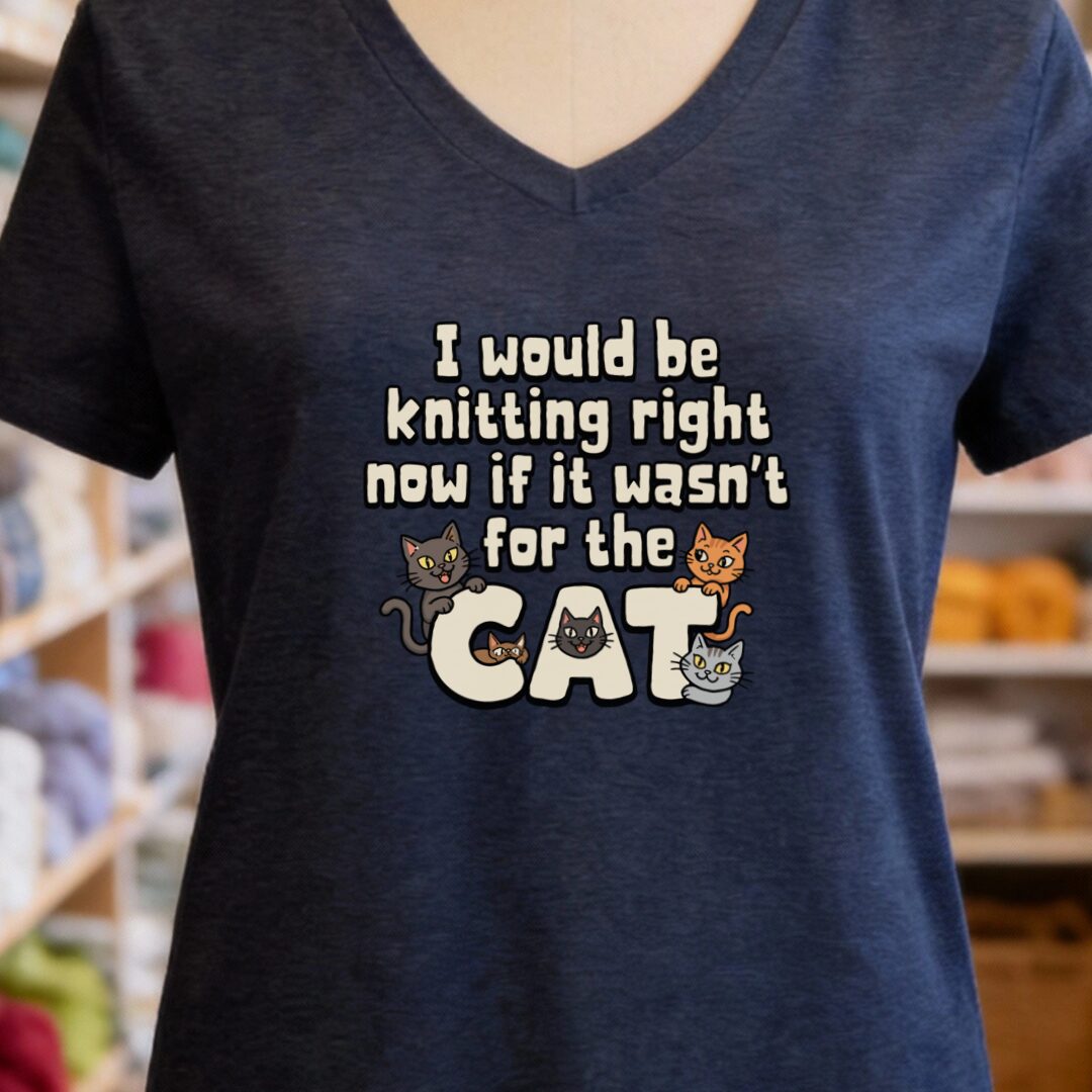 The Cat Stopped Me V-Neck T-Shirt Navy t-shirt
