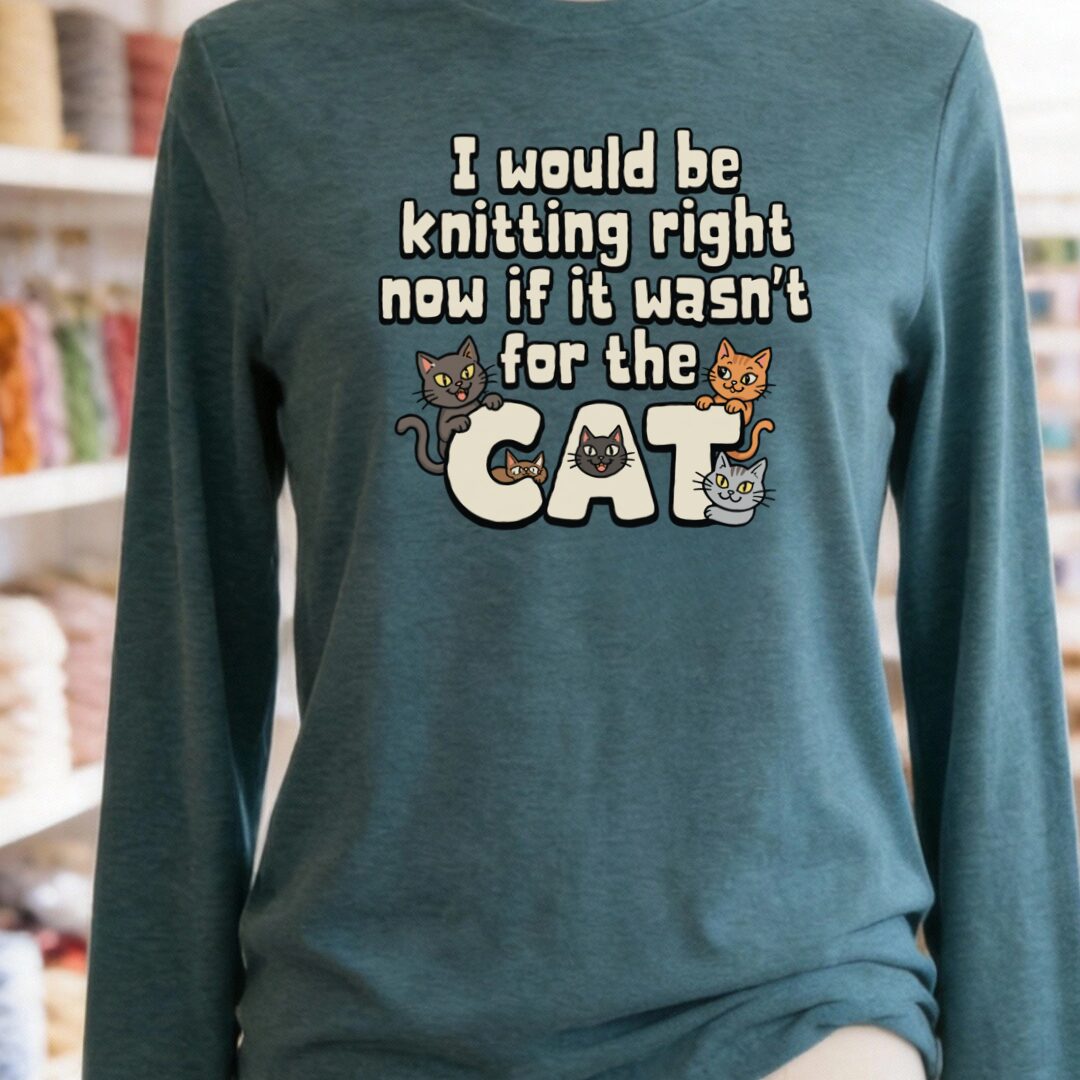 The Cat Stopped Me Long Sleeve Tee Teal Blue t-shirt