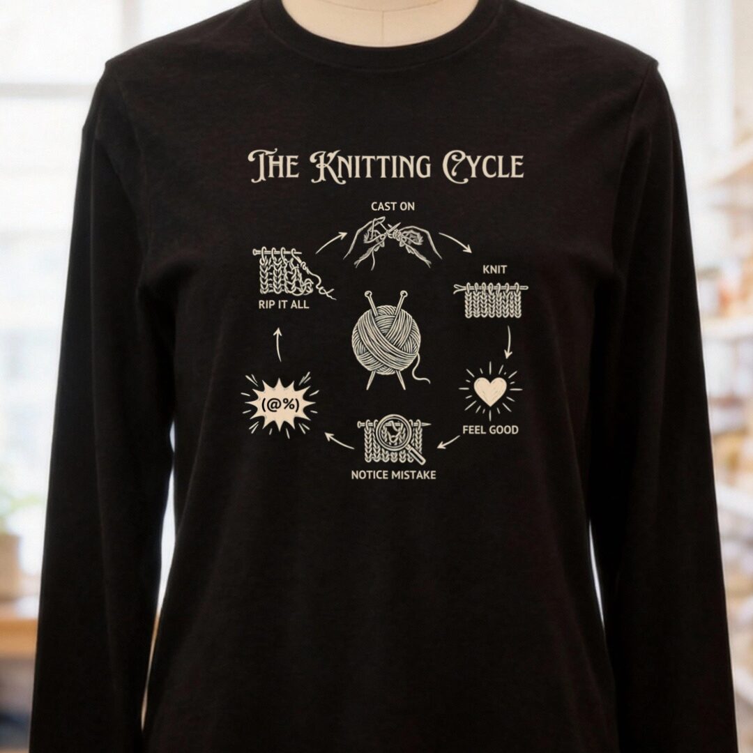 The Knitting Cycle Long Sleeve Tee Black t-shirt