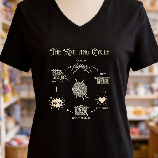 The Knitting Cycle V-Neck T-Shirt Black t-shirt