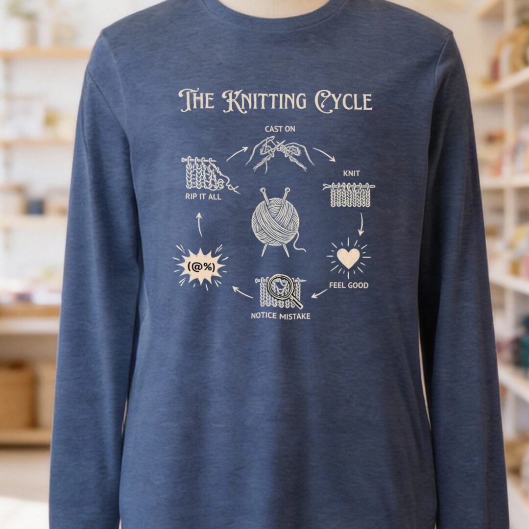 The Knitting Cycle Long Sleeve Tee Navy t-shirt