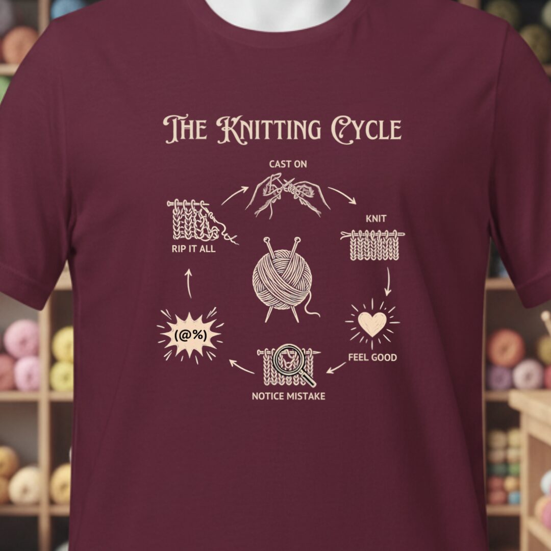 The Knitting Cycle Maroon T-Shirt.jpg